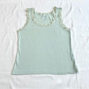 Talbots Vintage Y2K Minty Seafoam Lace Trim Ribbed Tank 🦚 Size Small Petite